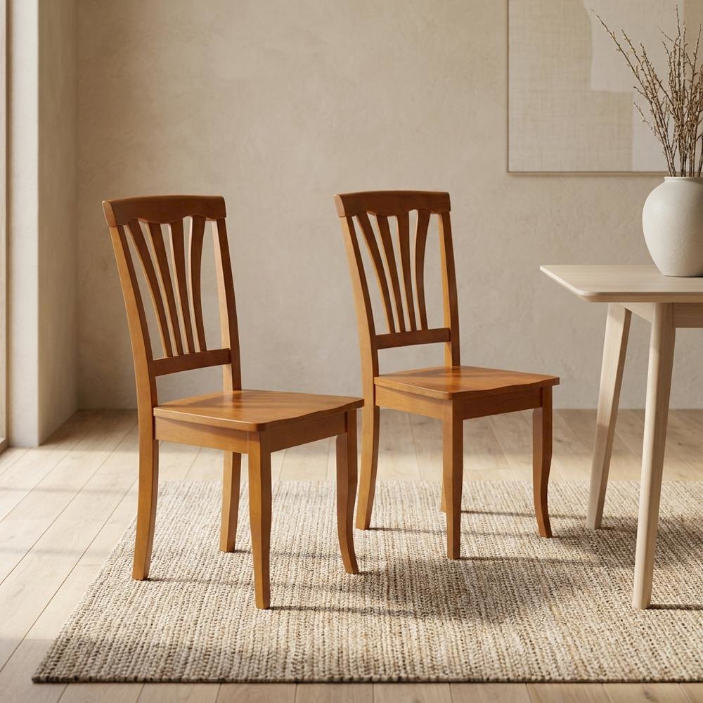 Solid Wood Traditional Dining Chair, Saddle Brown, Set of 2. Picture 4