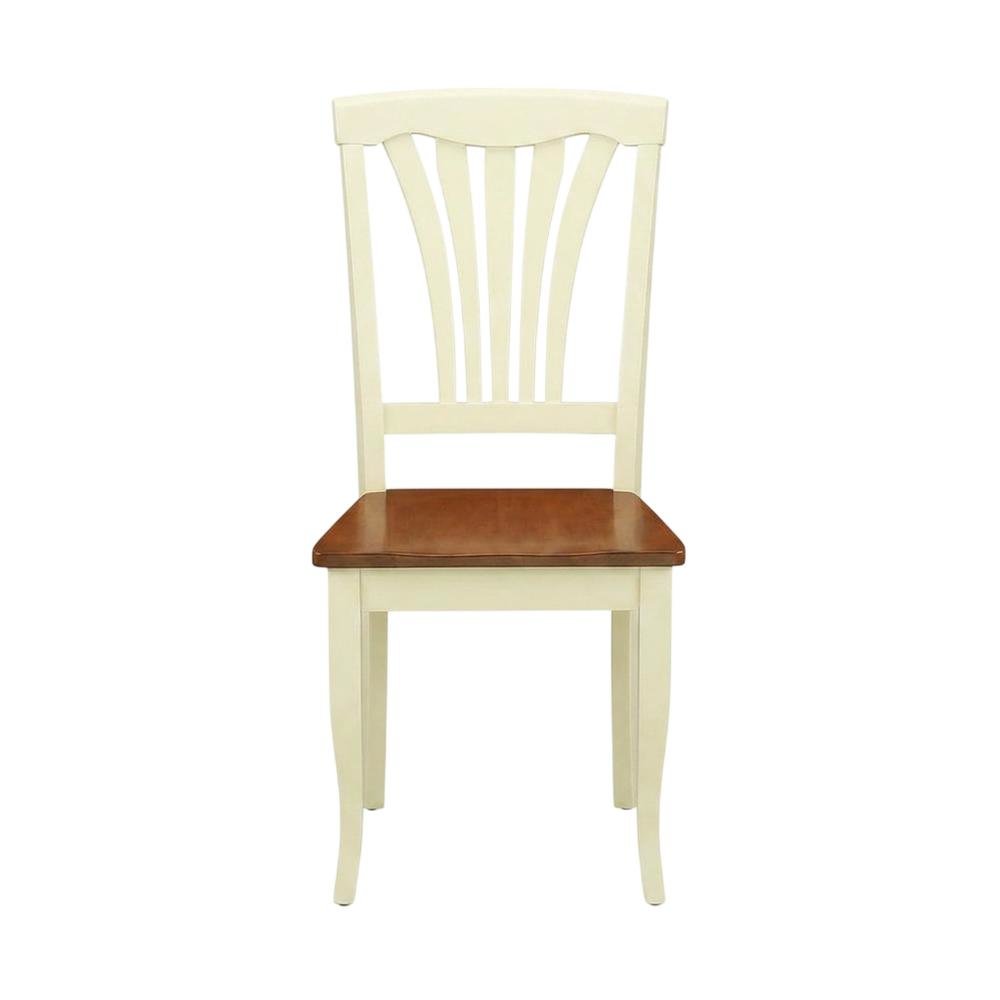 Solid Wood Dining Chairs with Wood Seat, Buttermilk and Cherry, Set of 2. Picture 2