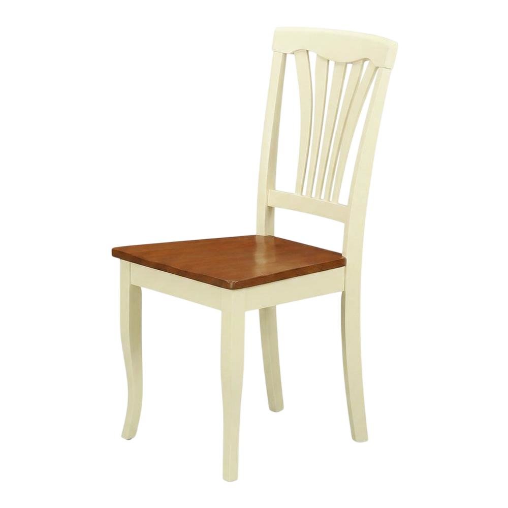 Solid Wood Dining Chairs with Wood Seat, Buttermilk and Cherry, Set of 2. Picture 5
