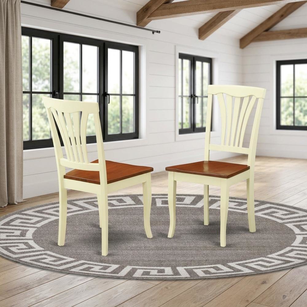 Solid Wood Dining Chairs with Wood Seat, Buttermilk and Cherry, Set of 2. Picture 3