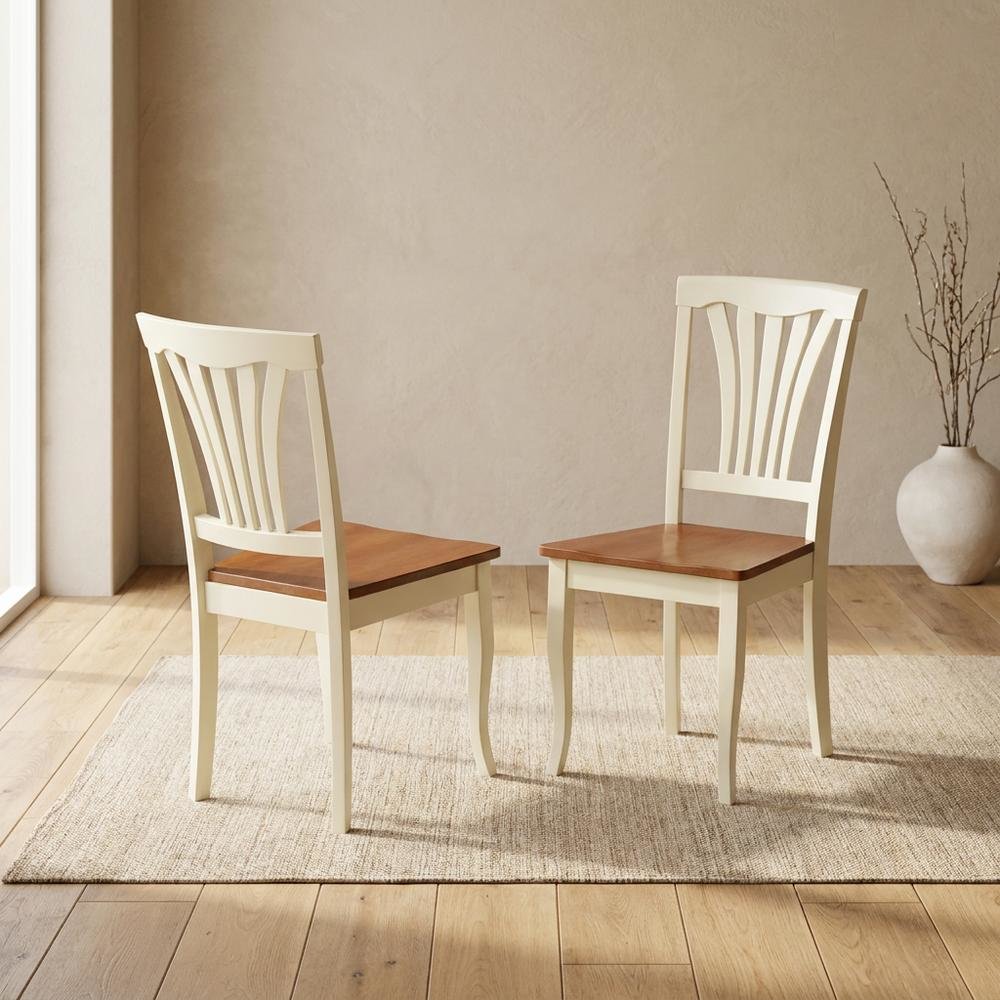 Solid Wood Dining Chairs with Wood Seat, Buttermilk and Cherry, Set of 2. Picture 4