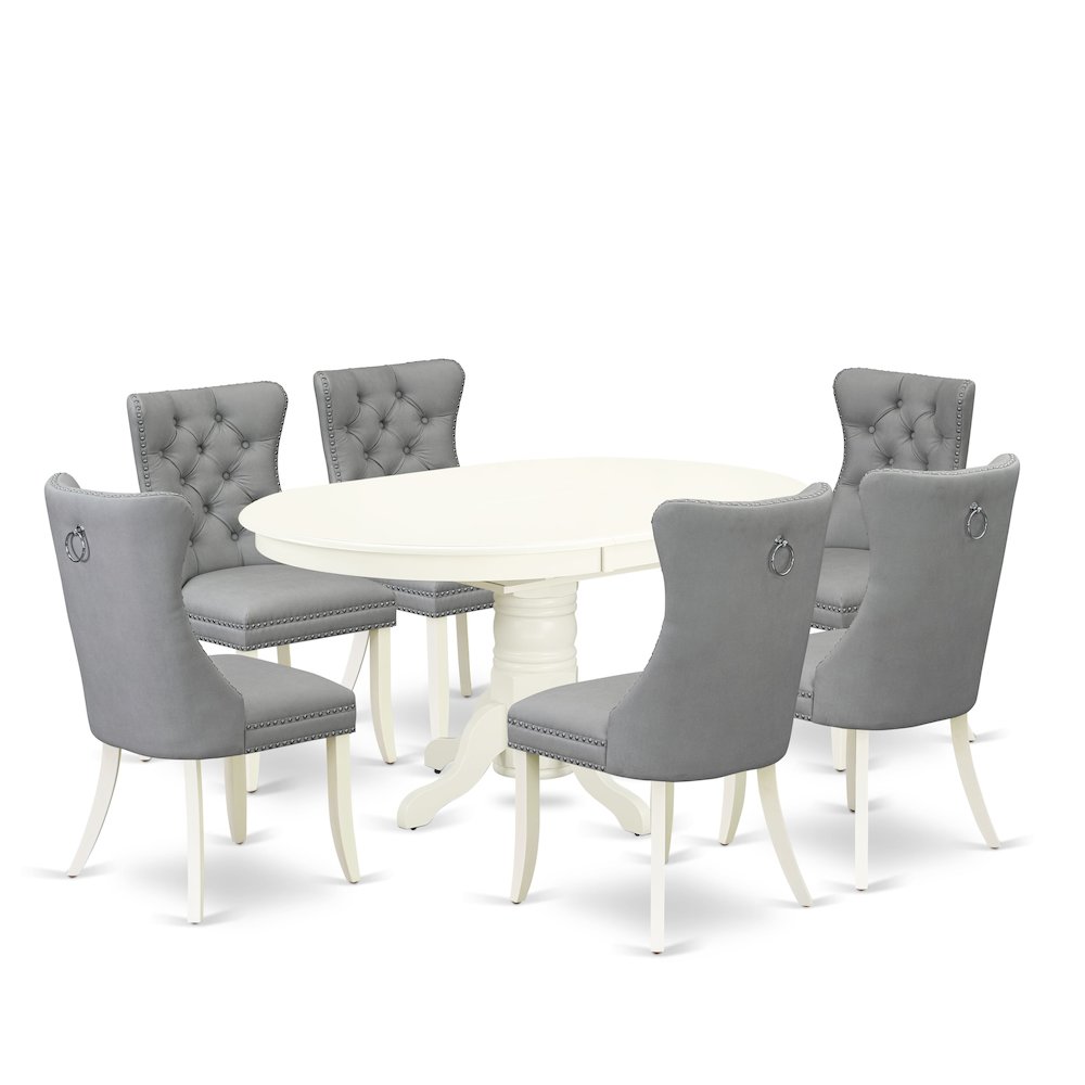 7 Piece Dining Set Consists of an Oval Kitchen Table with Butterfly Leaf. Picture 1
