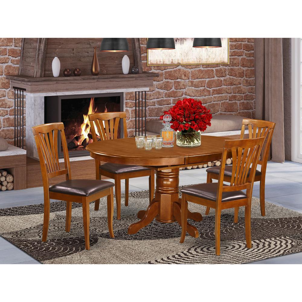 5 Pc set Avon Table featuring Leaf and 4 Leather Kitchen Chairs in Saddle Brown. Picture 2