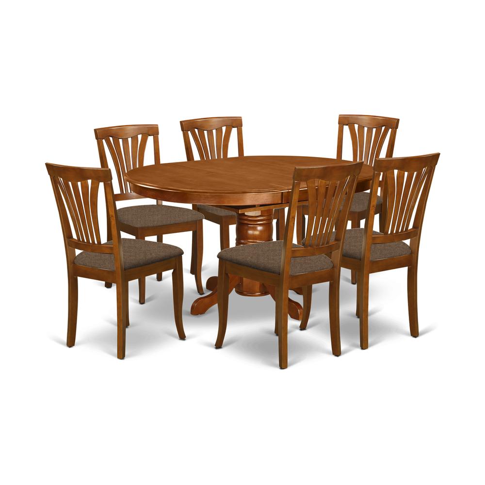 AVON7-SBR-C 7 Pc Avon Dinette Table featuring Leaf and 6 Cushion Kitchen Chairs.. Picture 1
