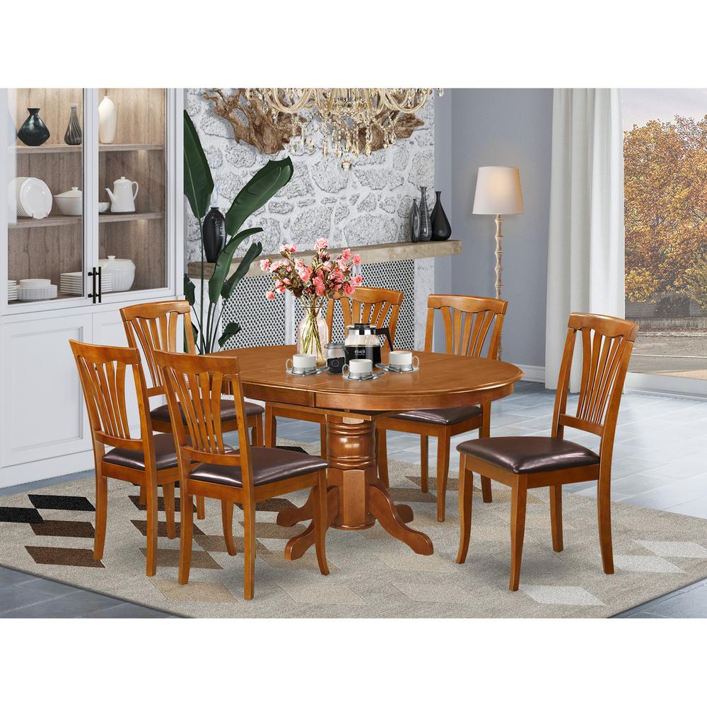 7  PcAvon  Table  with  Leaf  and  6Padded  Leather  Chairs.. Picture 1