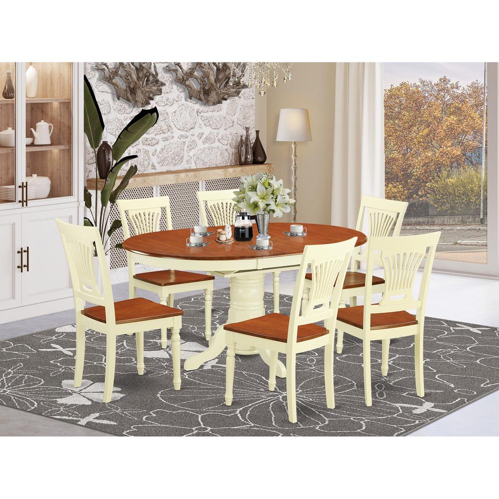 7  Pc  set  Dinette  Table  featuring  Leaf  and  6  Wood  Dinette  Chairs  in  Buttermilk  and  Cherry. Picture 4