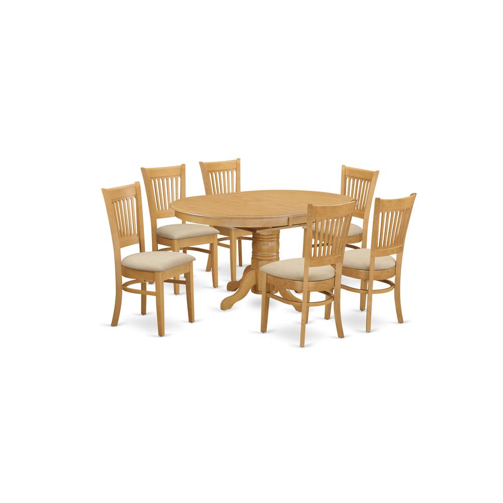AVVA7-OAK-C 7 Pc Dining set-Dining Table with Leaf and 6 Dinette Chairs.. Picture 1