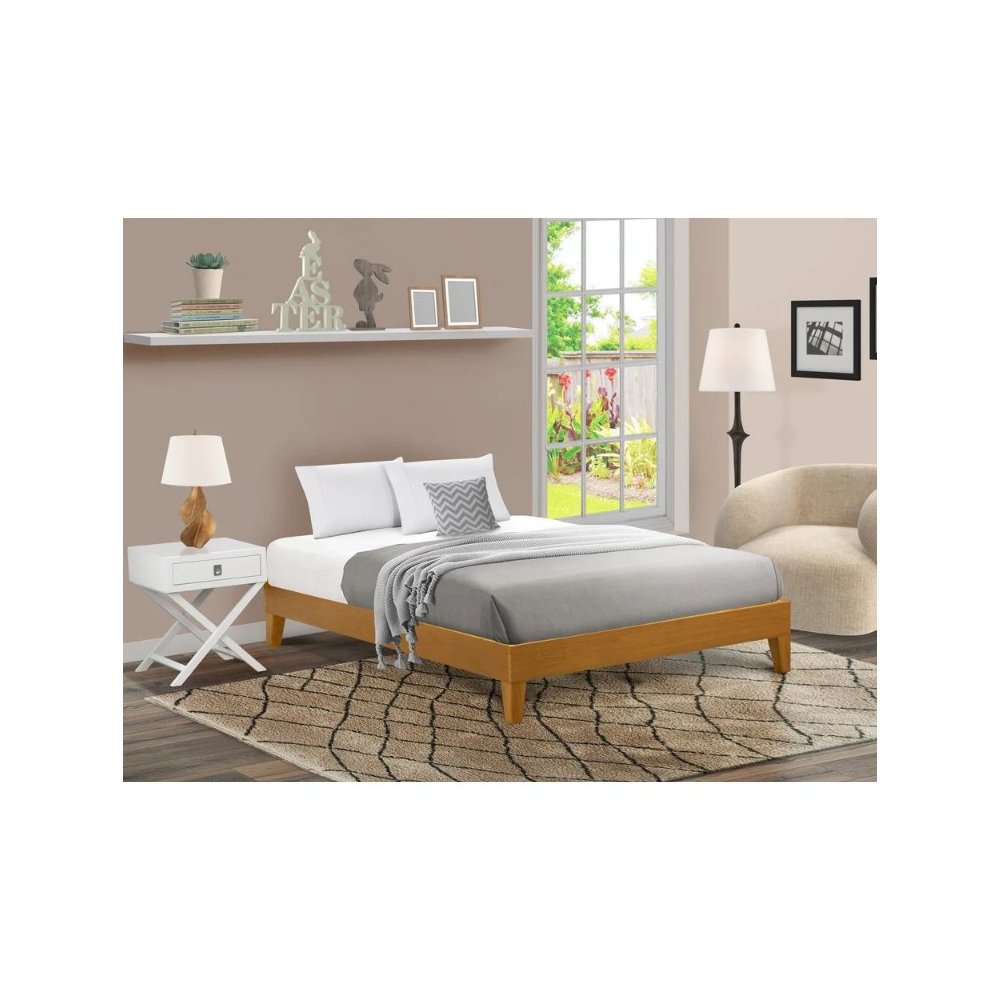 NVP-23-Q Queen Size Platform Bed Frame with 4 Hardwood Legs and 2 Extra Center Legs - Oak Finish. Picture 2