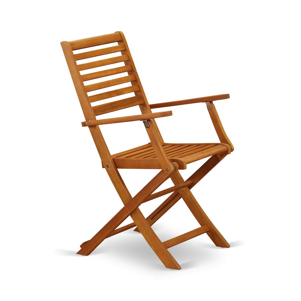 East West Furniture 5 Piece Excellent Folding Table Set- Great for The Shore, Camping, Picnics - Beautiful Wood Patio Table with 4 Lawn ArmChairs- Natural Oil Finish. Picture 8