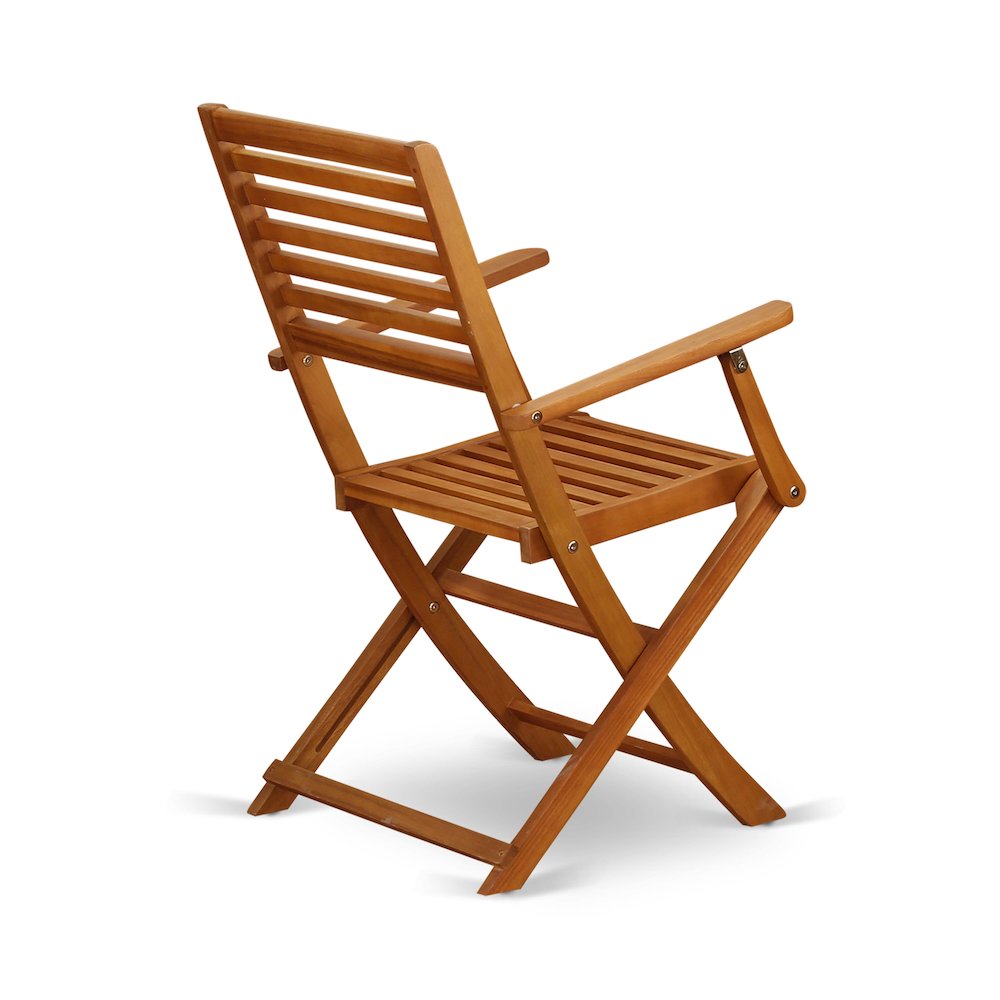 East West Furniture 5 Piece Excellent Folding Table Set- Great for The Shore, Camping, Picnics - Beautiful Wood Patio Table with 4 Lawn ArmChairs- Natural Oil Finish. Picture 10