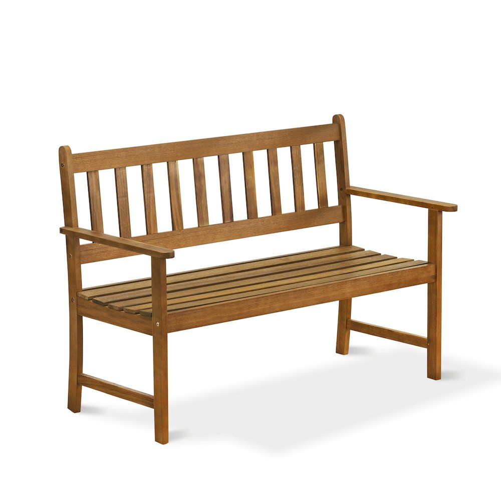 East West Furniture Belmont Bench without Cushion made of Acacia wood in Natural Oil finish. Picture 1