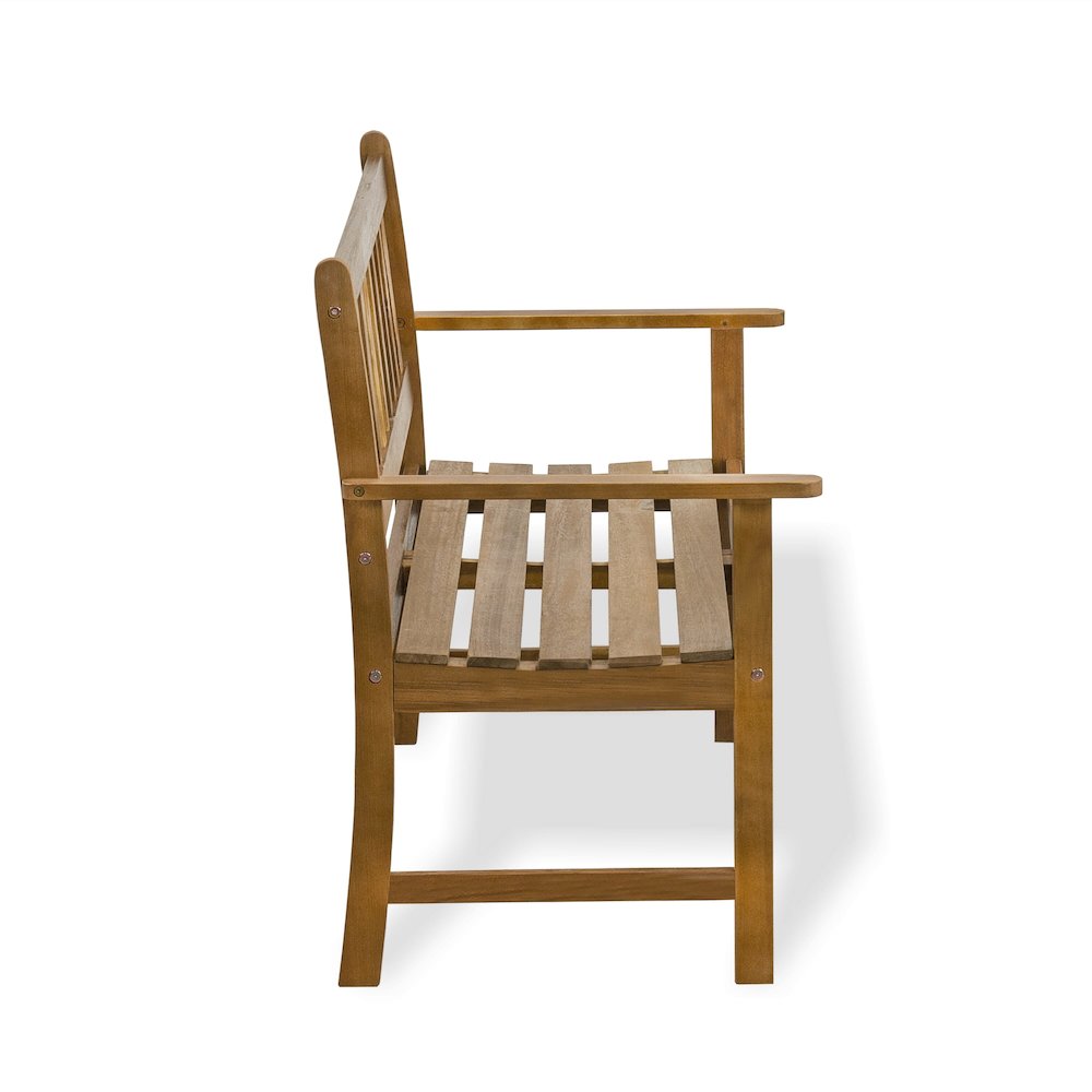 East West Furniture Belmont Bench without Cushion made of Acacia wood in Natural Oil finish. Picture 5