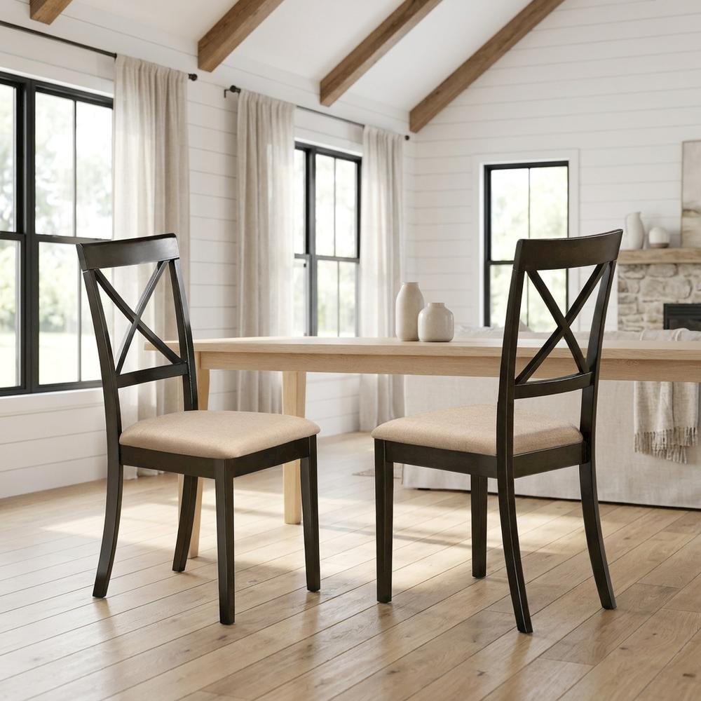 Solid Wood X-Back Dining Chair with Microfiber Upholstered Seat for Dining Room, Set of 2. Picture 3