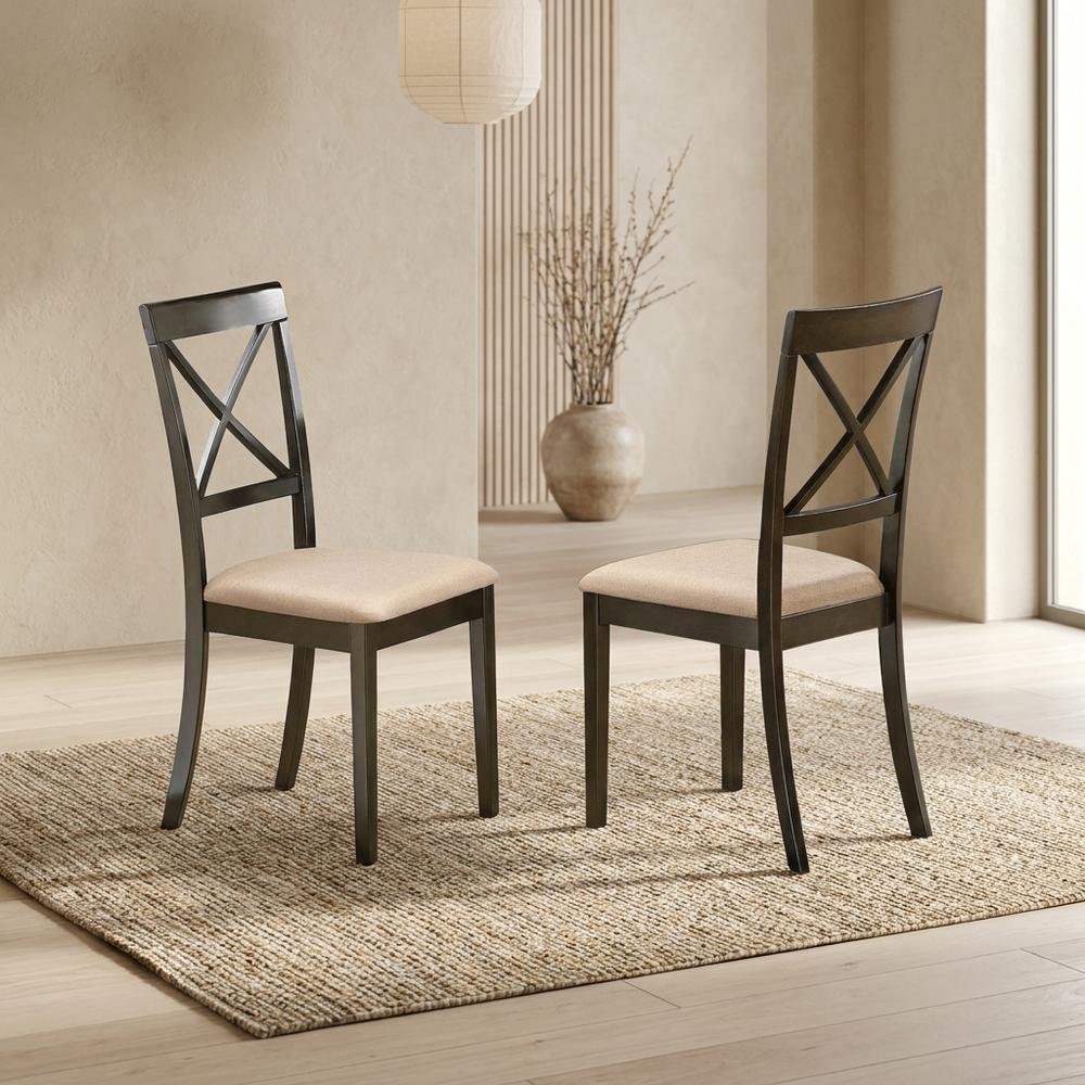 Solid Wood X-Back Dining Chair with Microfiber Upholstered Seat for Dining Room, Set of 2. Picture 4