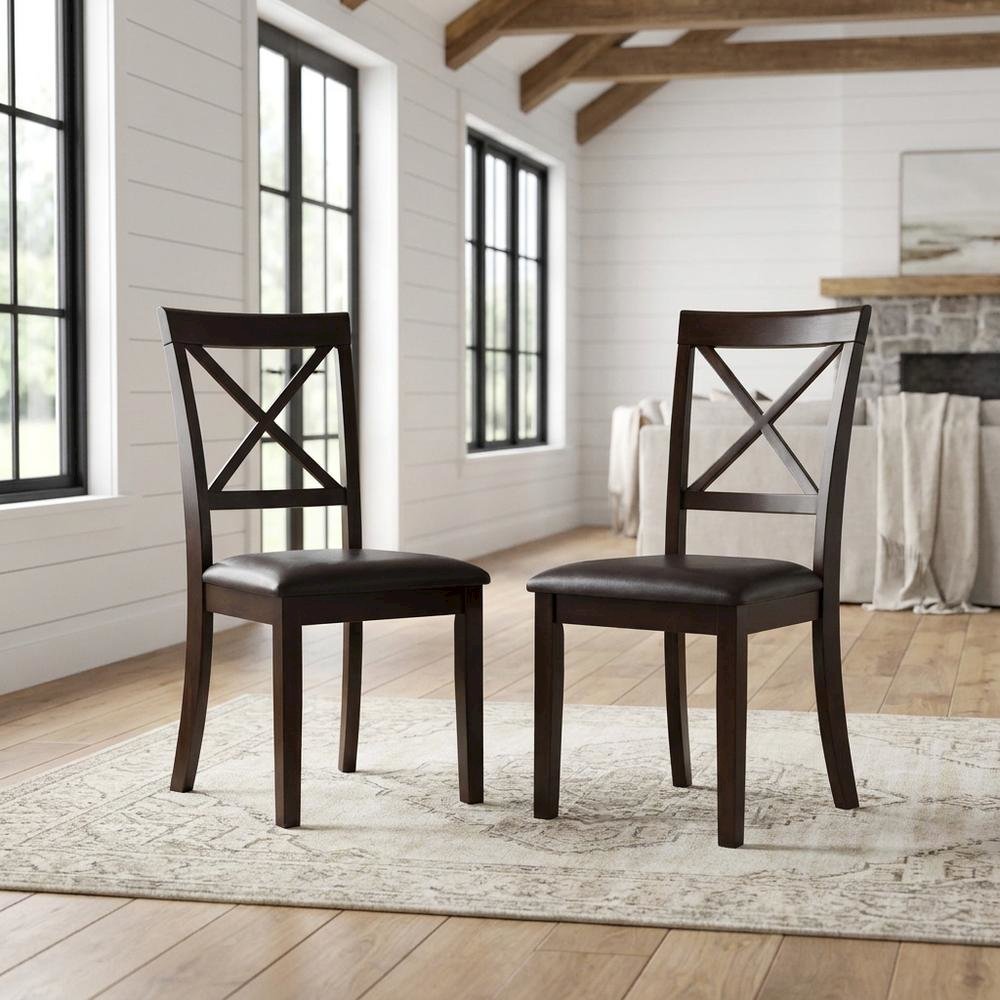 Solid Wood X-Back Dining Chair with Faux Leather Upholstered Seat, Set of 2. Picture 3