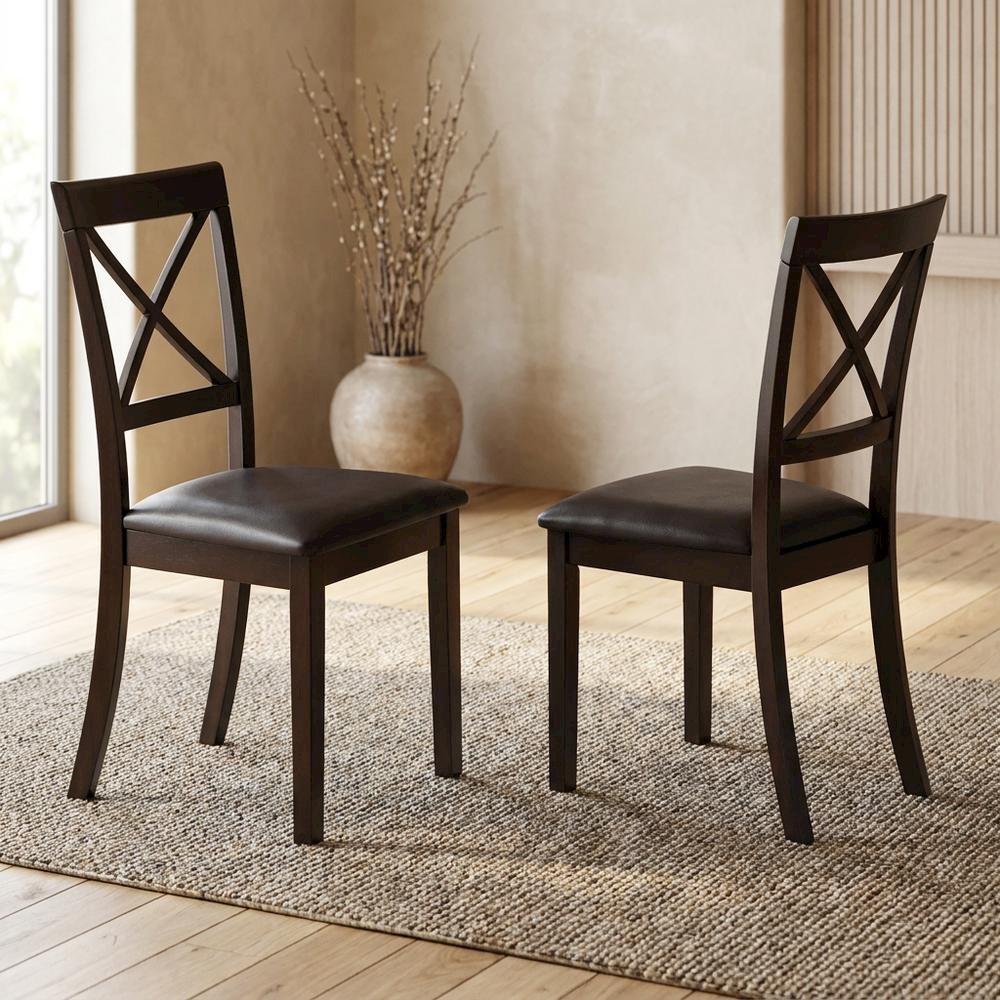 Solid Wood X-Back Dining Chair with Faux Leather Upholstered Seat, Set of 2. Picture 4