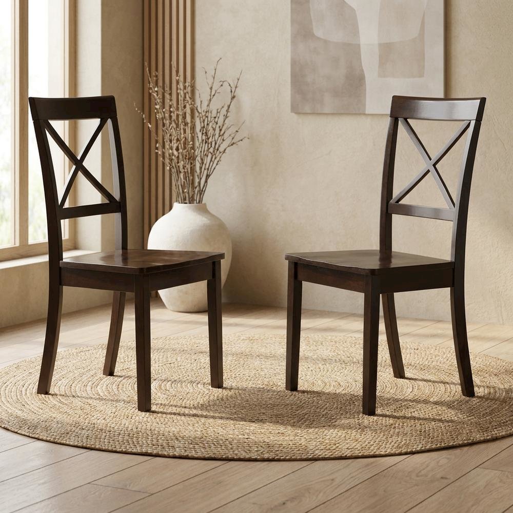 Solid Wood X-Back Dining Chairs with Wood Seat for Dining Room, Set of 2. Picture 4