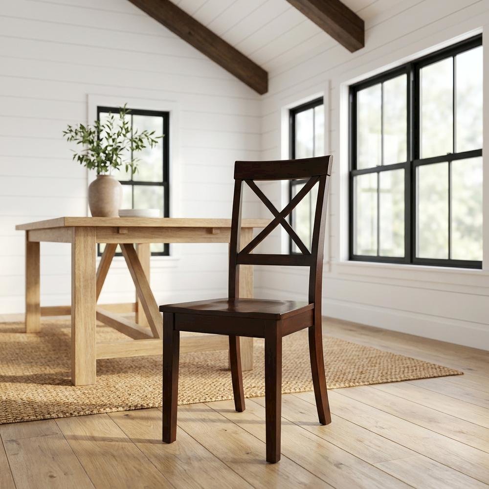 Linen-Upholstered Dining Chair with Solid Wood Legs for Dining Room, Mahogany, Set of 2. Picture 3