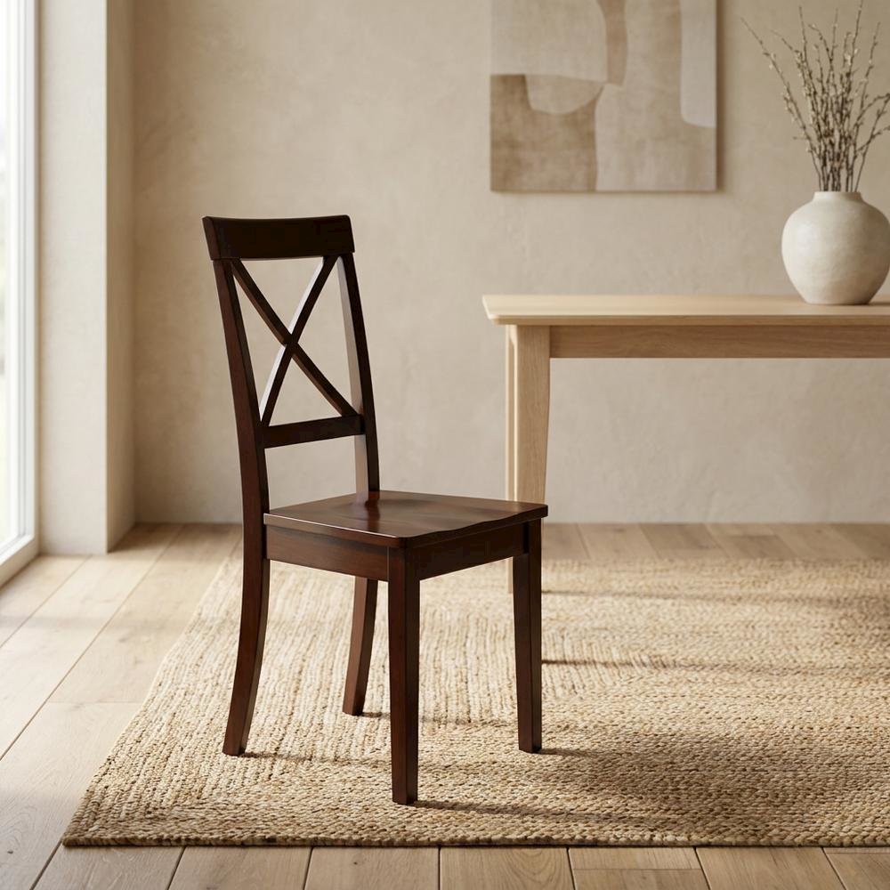 Linen-Upholstered Dining Chair with Solid Wood Legs for Dining Room, Mahogany, Set of 2. Picture 4