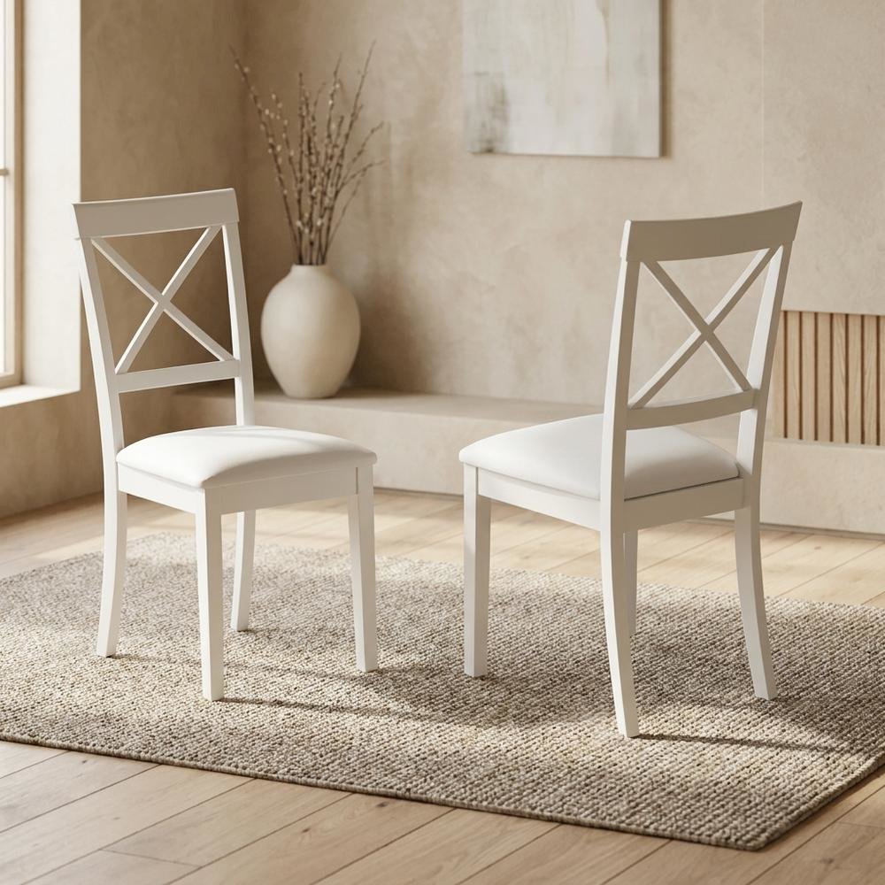 Linen-Upholstered Dining Chair with Solid Wood Legs for Dining Room, Linen White, Set of 2. Picture 4