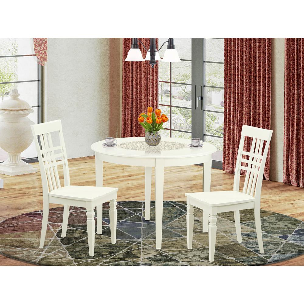 3  PC  small  Kitchen  Table  set  with  a  Boston  Dining  Table  and  2  Kitchen  Chairs  in  Linen  White. Picture 4
