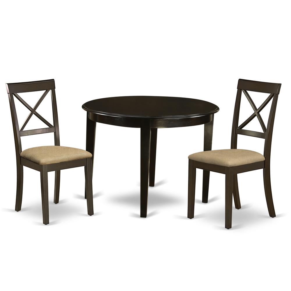 BOST3-CAP-C 3 PC small Kitchen Table set-round Table and 2 Dining Chairs. Picture 1