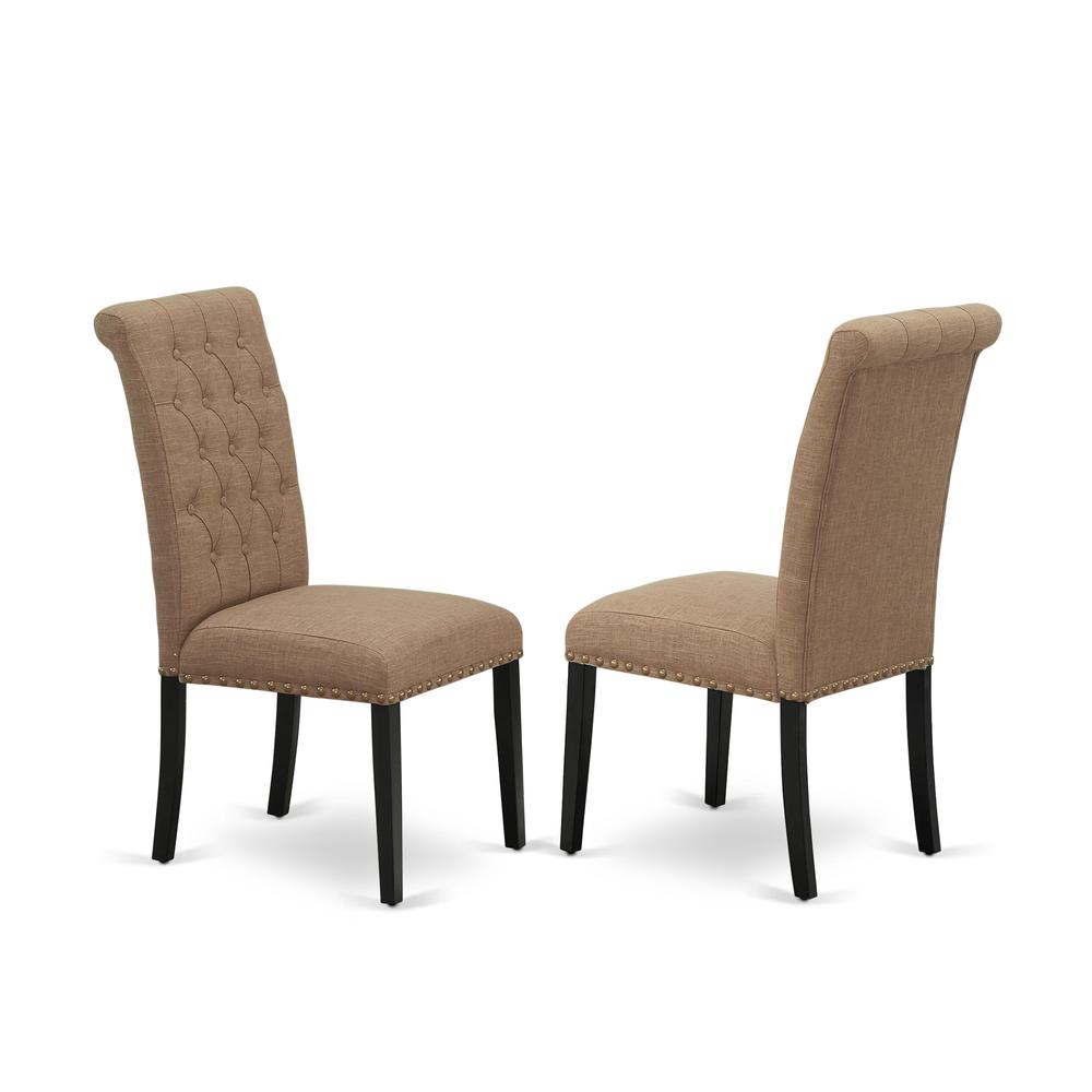 7-piece dining room table set with Chair’s Legs and Light Sable Linen Fabric. Picture 6