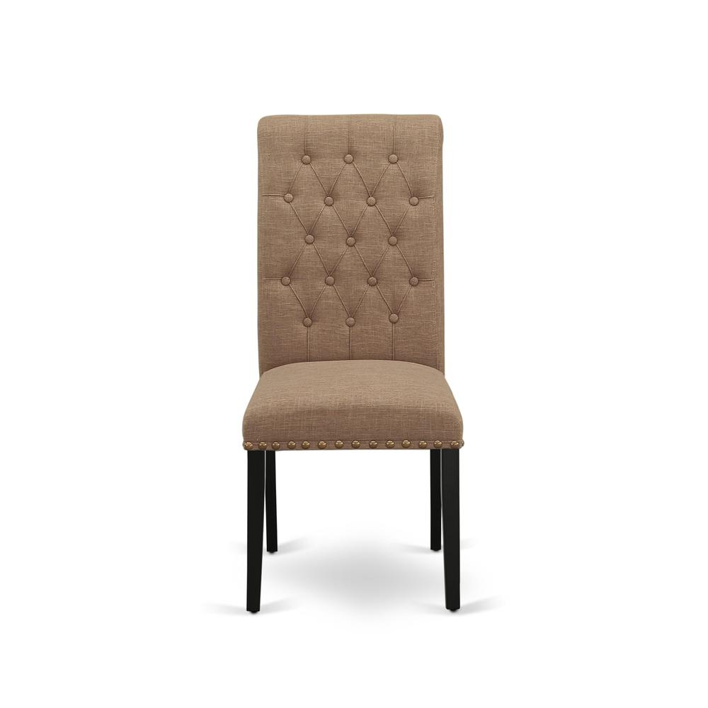 7-piece dining room table set with Chair’s Legs and Light Sable Linen Fabric. Picture 7