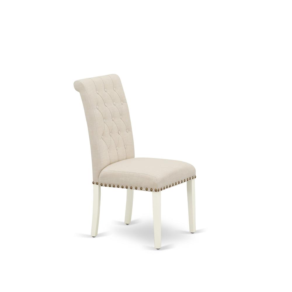 1MZBR3-LWH-02 3Pc Dining Table Set Contains a Kitchen Table and 2 Parsons Chairs with Light Beige Color Linen Fabric, Drop Leaf Table with Full Back Chairs, Linen White Finish. Picture 7