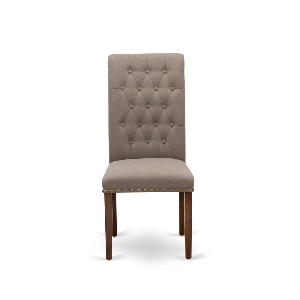 East West Furniture BRP3T18 Bremond Dining Chairs - Dark Coffee Color Linen Fabric, Wooden Mahogany Finish Legs Modern Dining Room Chairs - Set of 2 - Set of 2. Picture 2