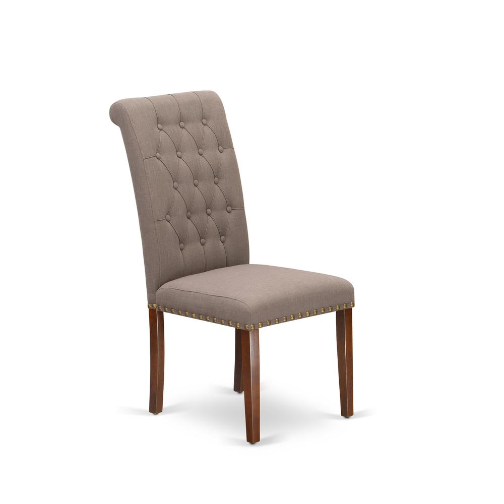 East West Furniture BRP3T18 Bremond Dining Chairs - Dark Coffee Color Linen Fabric, Wooden Mahogany Finish Legs Modern Dining Room Chairs - Set of 2 - Set of 2. Picture 3