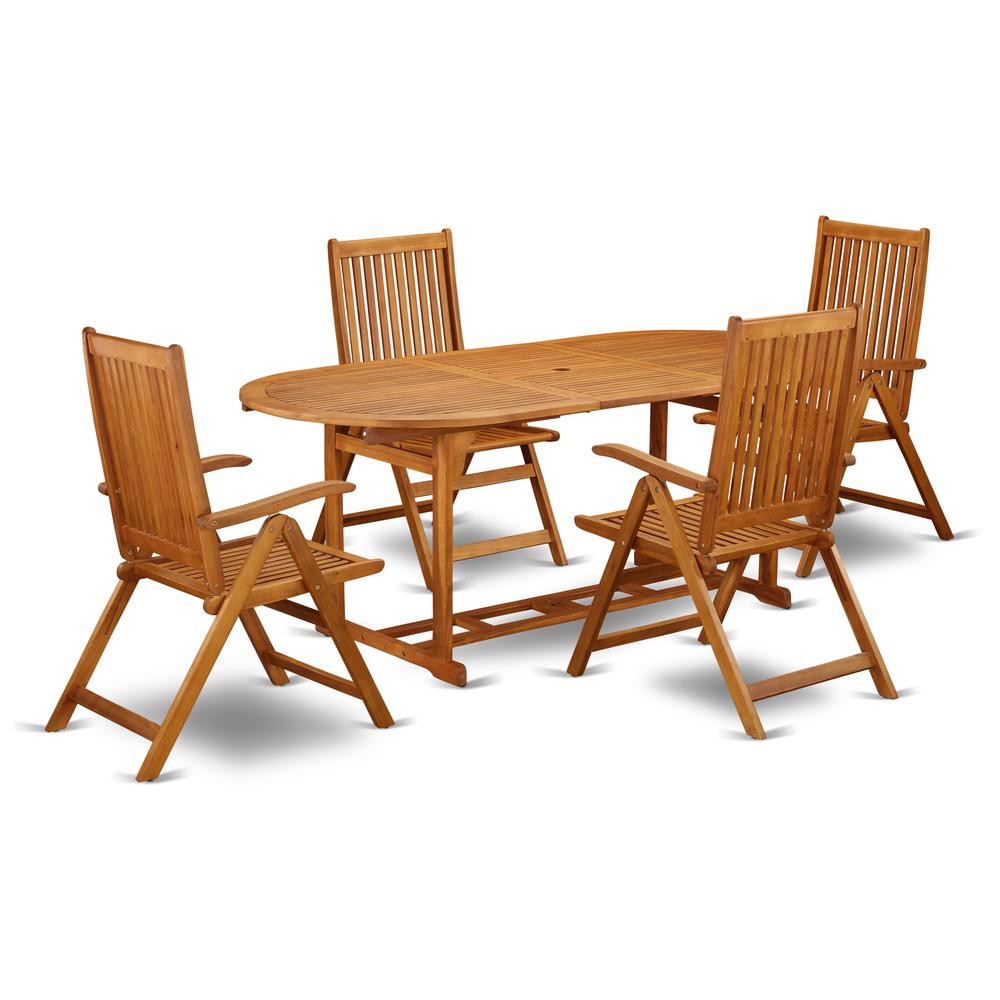 Wooden Patio Set Natural Oil, BSCN5NC5N. Picture 1