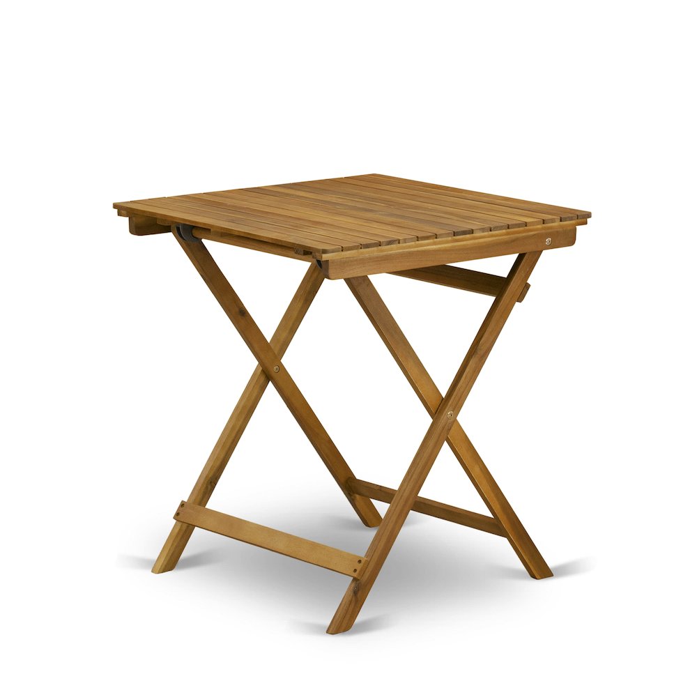 3-Pc Wood Patio Dining Set Consists of a Folding Outdoor Table and 2 Outdoor Camping Chairs - Natural Oil Finish. Picture 2