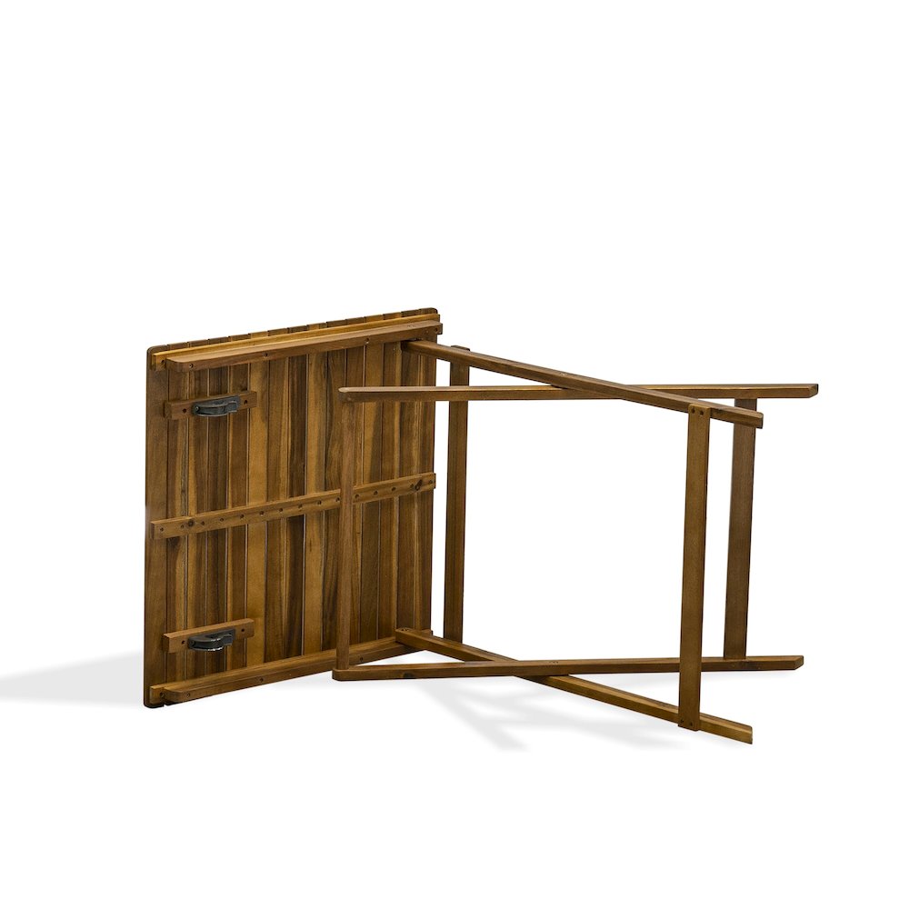 East West Furniture 3-Piece Outdoor Dining Table Set Includes a Foldable Dining Table and 2 Outdoor Arm Chairs Perfect for Garden, Terrace, Bistro, and Porch - Natural Oil Finish. Picture 6