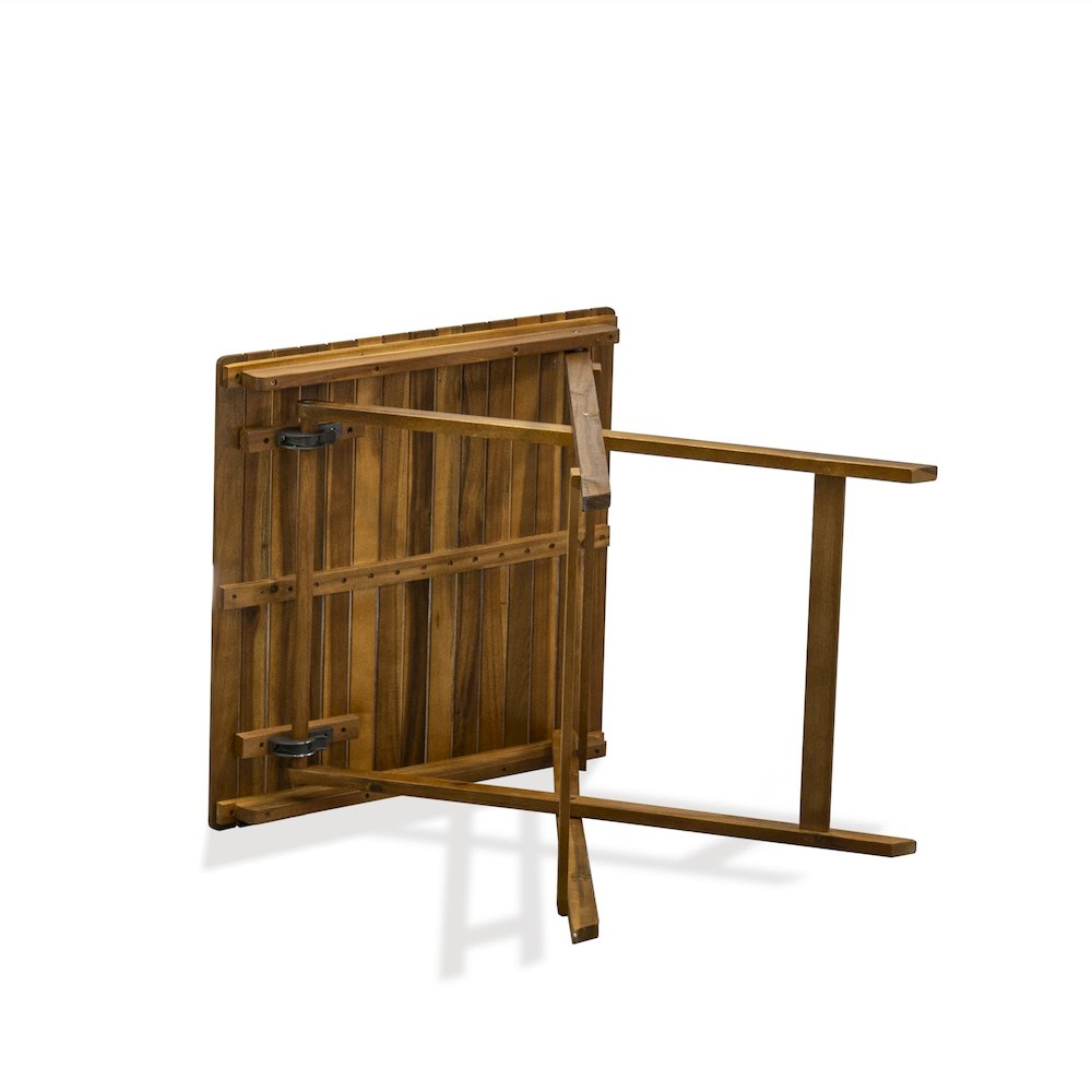 East West Furniture 3-Piece Outdoor Dining Table Set Includes a Foldable Dining Table and 2 Outdoor Arm Chairs Perfect for Garden, Terrace, Bistro, and Porch - Natural Oil Finish. Picture 7