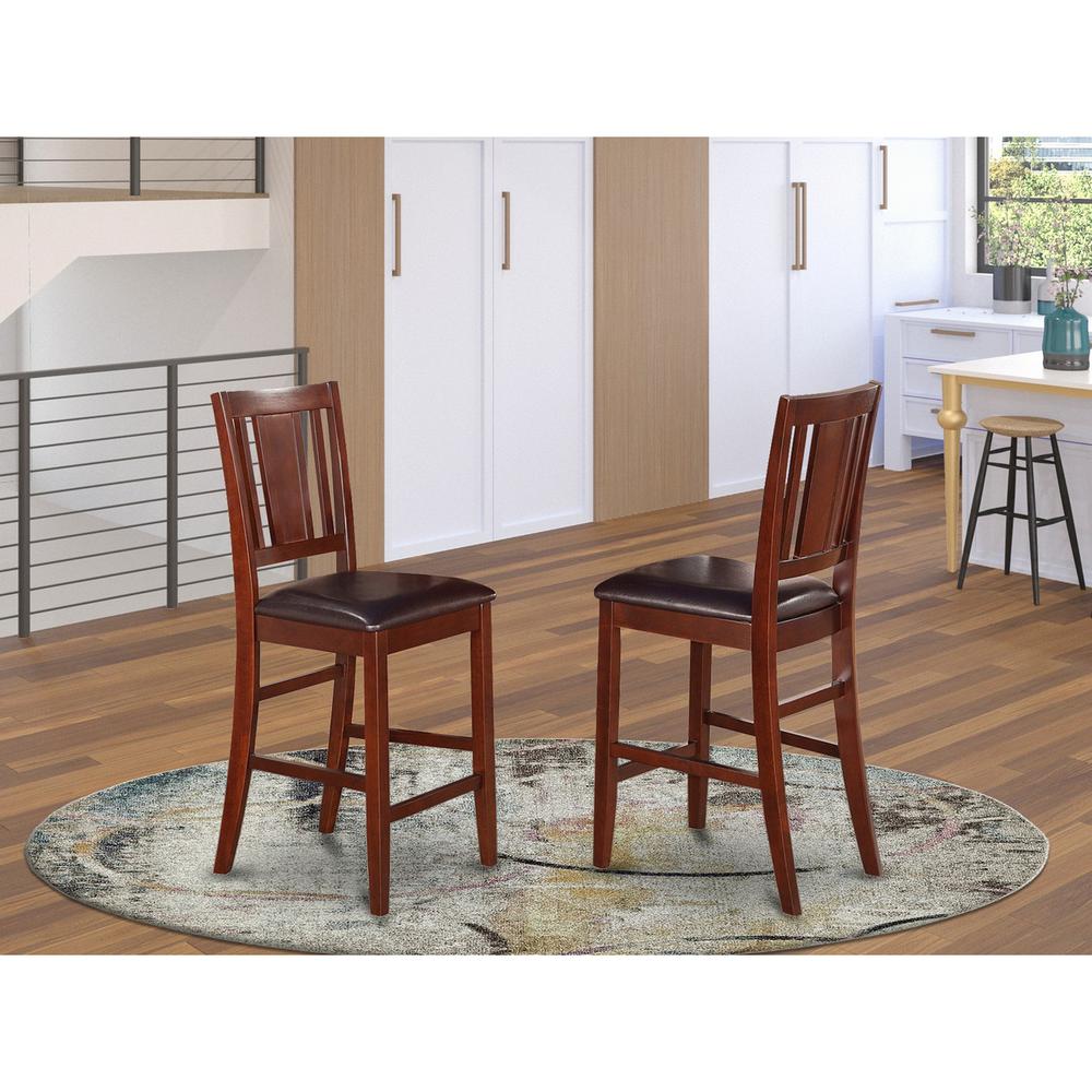 Buckland Counter Height Dining Chair with Leather Uphostered Seat in Mahogany Finish, Set of 2. Picture 2