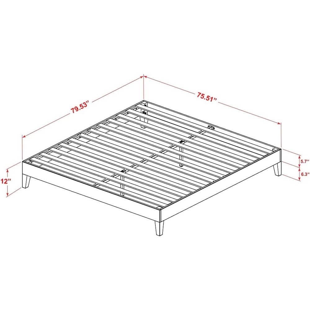 East West Furniture King Size Platform Bed Frame with 4 Hardwood Legs and 2 Extra Center Legs - Walnut Finish. Picture 3