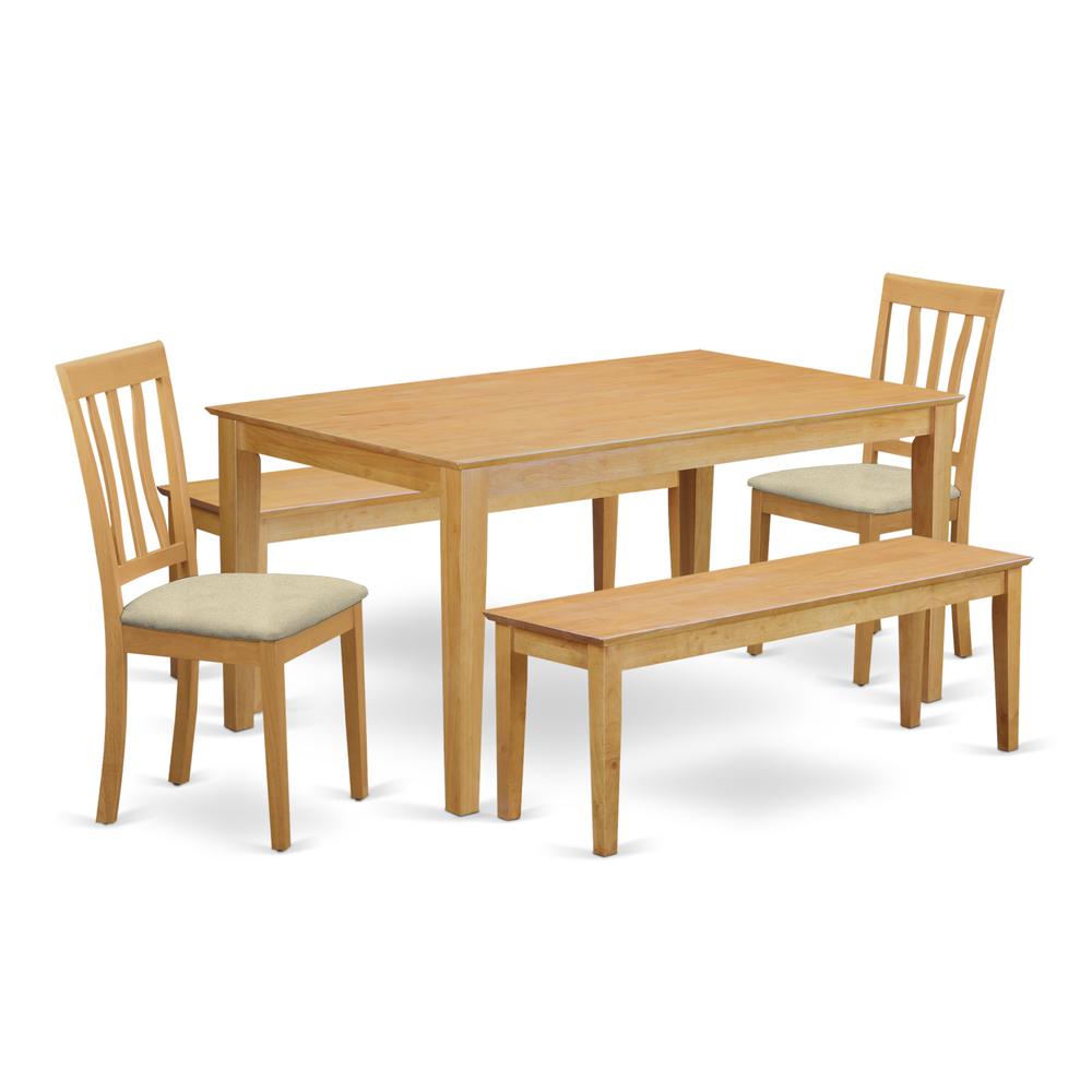 CAAN5C-OAK-C 5 Pc Dining room set for 4 - Table and 2 Dining Chairs plus 2 benches. Picture 1