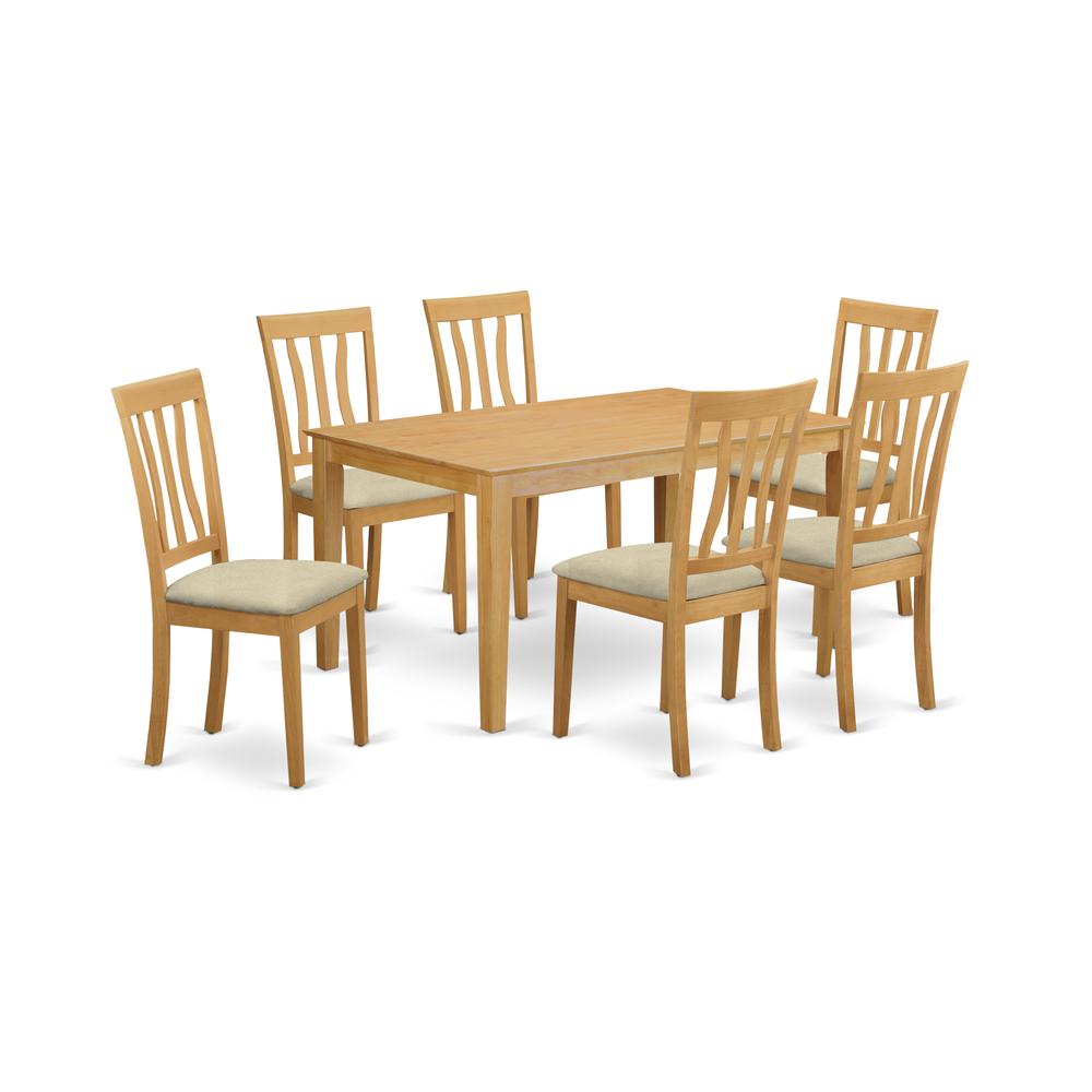 CAAN7-OAK-C 7 PC Dining room set - Small Kitchen Table and 6 Kitchen Dining Chairs. Picture 1