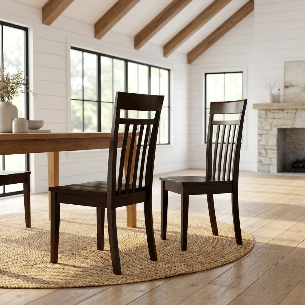 Solid Wood Slat-Back Dining Chairs with Wood Seat for Dining Room, Set of 2. Picture 3