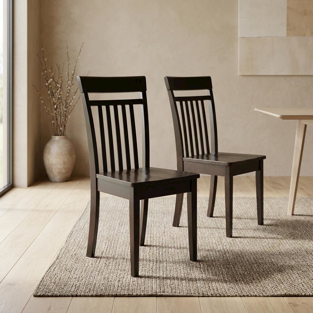 Solid Wood Slat-Back Dining Chairs with Wood Seat for Dining Room, Set of 2. Picture 4