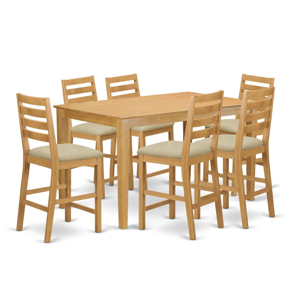 CACF7H-OAK-C 7 Pc counter height set-pub Table and 6 bar stools with backs. Picture 1