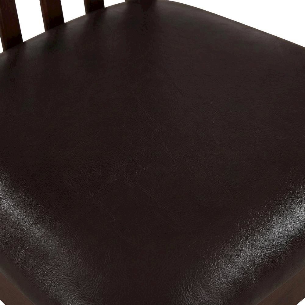 Solid Wood Slat-Back Dining Chairs with Faux Leather Seat, Mahogany, Set of 2. Picture 7