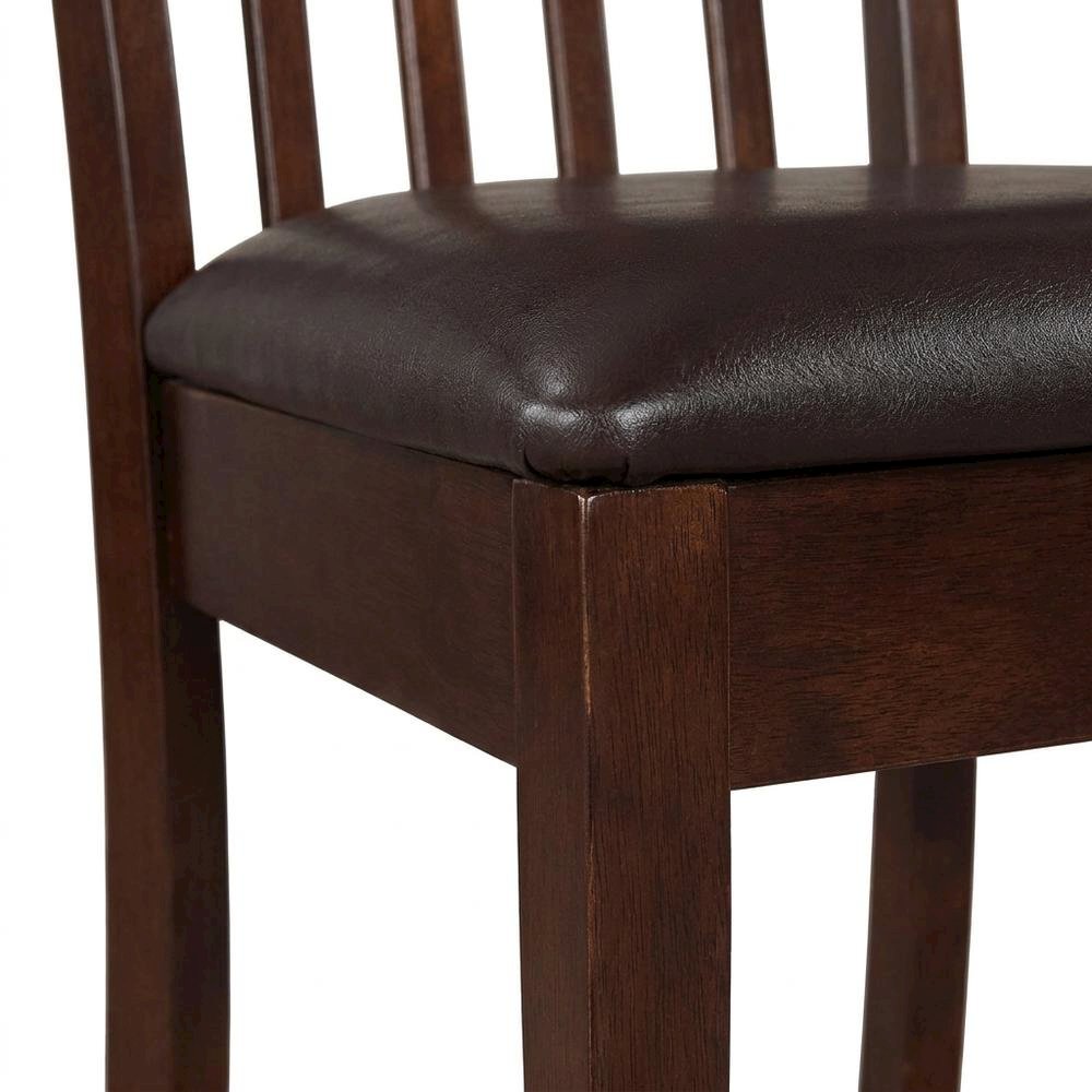 Solid Wood Slat-Back Dining Chairs with Faux Leather Seat, Mahogany, Set of 2. Picture 8