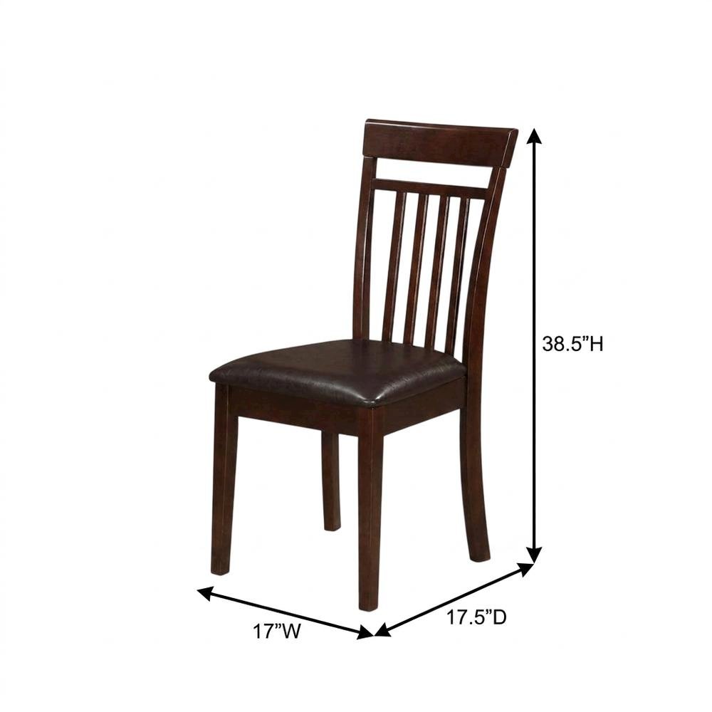 Solid Wood Slat-Back Dining Chairs with Faux Leather Seat, Mahogany, Set of 2. Picture 6