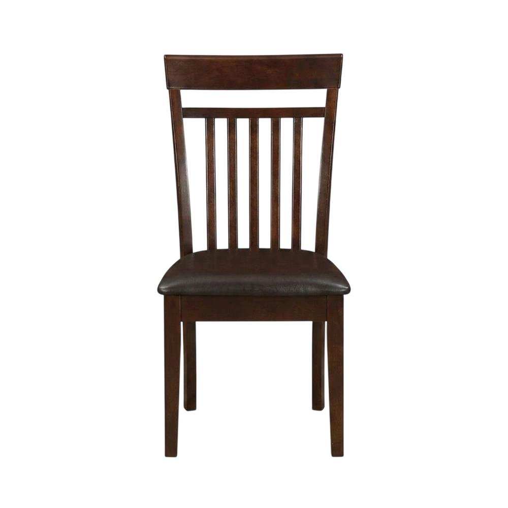 Solid Wood Slat-Back Dining Chairs with Faux Leather Seat, Mahogany, Set of 2. Picture 2