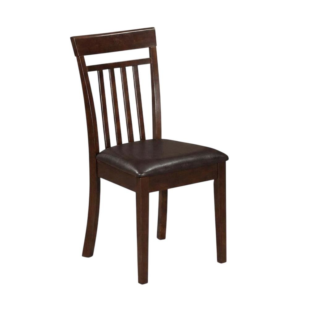 Solid Wood Slat-Back Dining Chairs with Faux Leather Seat, Mahogany, Set of 2. Picture 5