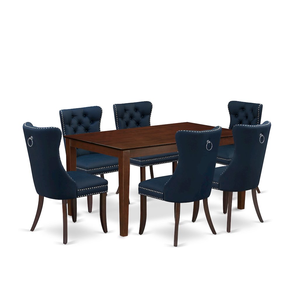 7 Piece Dining Room Furniture Set Consists of a Rectangle Solid Wood Table. Picture 1