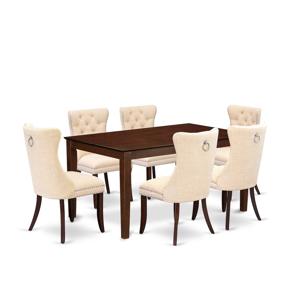 7 Piece Dining Room Furniture Set Consists of a Rectangle Solid Wood Table. Picture 1