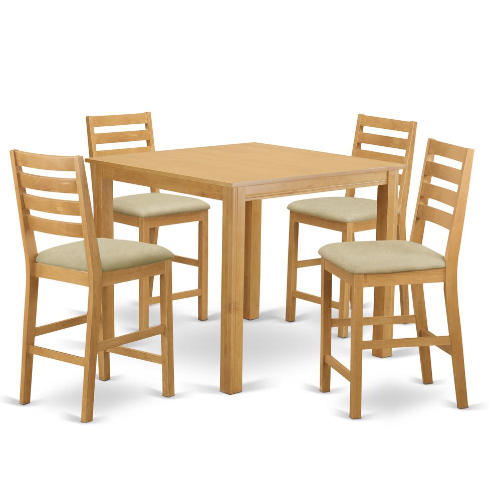 CAFE5-OAK-C 5 PC Dining counter height set - Small Kitchen Table and 4 counter height Chairs.. Picture 1